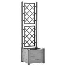 vidaXL Garden Raised Bed with Trellis, Raised Bed for Flowers and Plants, Planter with Drainage Hole, Outdoor and Indoor Use, Grey, 16.9"x16.9"x55.9", PP