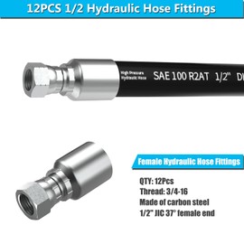 12PCS Hydraulic Hose Fittings NPTF Male Pipe Hydraulic Hose Crimp Fitting Ends for Air Hose Repair Kit (1/2" JIC 37° Female)