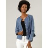 Allegra K Women's Peplum Denim Jackets Collarless Round Neck Button