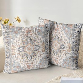 XPHZZL Pack of 2 Soft Decorative Cushion Covers 45 x 45 cm Square Throw Pillow Case Bohemian Style Pillowcases for Sofa Bedroom Outdoor Patio Garden Blue/Grey with Invisible Zipper
