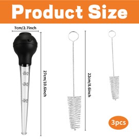 Turkey Baster, 3-Piece Baster for Cooking with Cleaning Brushes, Long Pipette for Marinating Meats, Turkey Beef Pork Kitchen Tool for BBQ, Festival Cooking, Barbecue preparations