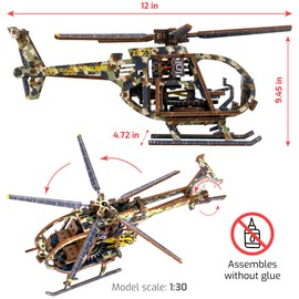 WOODEN.CITY Helicopter 3D Wooden Puzzles for Adults 178 Parts - Aircraft Model Building Kits for Adults - Wooden 3D Puzzles for Adults - 3D Wooden Model Kits for Adults to Build - Scale 1 x 30