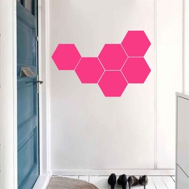 Melissalove 6 Honeycomb Wall Decal Stickers Geometric Hexagons Vinyl Wall Stickers Home Decor 24x28cm D625 (Neon Pink)