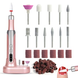 Electric Nail Drill File Cordless,Portable Rechargeable Nail File Kit for Acrylic & Gel Nails,Professional Efile for Manicure Pedicure Polishing,with 12 Nail Drill Bits 31 Sanding Bands,Rose Gold