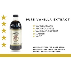KS Pure Vanilla Extract 16 FL OZ, with RON DEYMOND Card, Real Vanilla Extract - For Cooking, Drinks & Desserts - 100% Vegan, Sugar Free & Kosher - Non-GMO & Gluten-Free