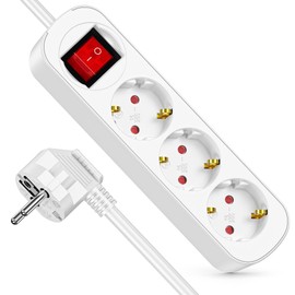 Power Strip for Home, 3-Way Multiple Socket with Save Energy Switch for Power Saving, Cable 5 m, White
