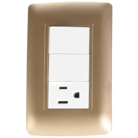 Sanelec 4526 Contacto y Doble Apagador con Placa, Toscana Golden