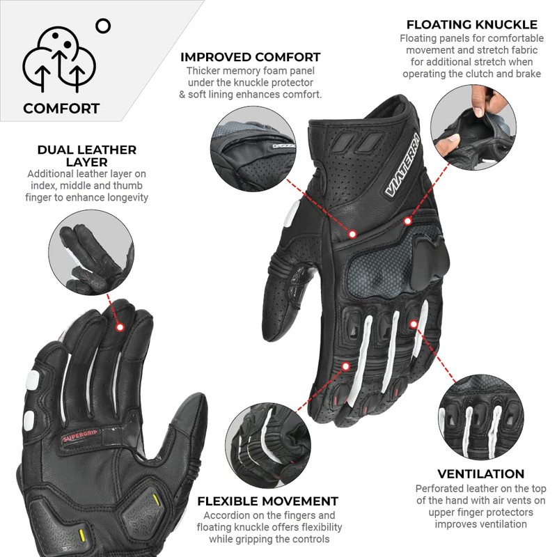 ViaTerra Shifter Short Leather Motorcycle Riding Gloves | Knox SPS