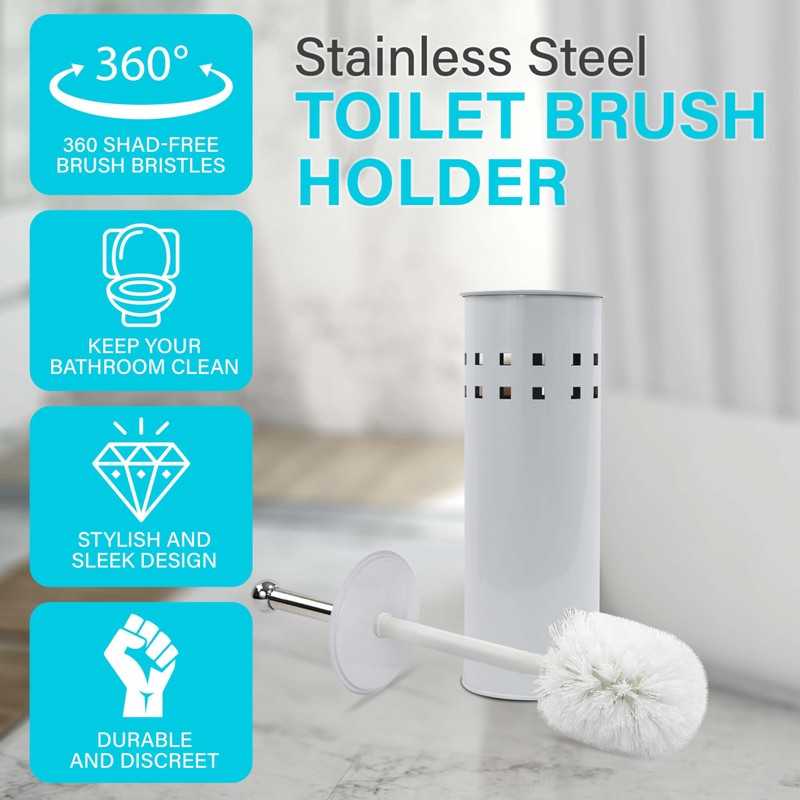 Stainless Steel toilet Brush Holder Free Standing Brush (White)