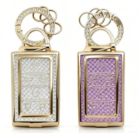 CHQLPBF 2pcs Key Fob Cover with Metal Keychain Compatible with 2022-2024 Jeep Grand Wagoneer Soft TPU Protection Case Shell (J-(White Purple))