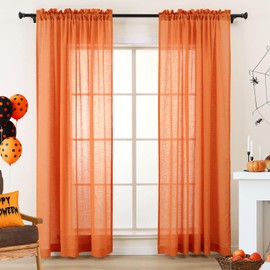L.Z.E - Cortinas transparentes de color naranja quemado de 84 pulgadas de largo para sala de estar, juego de 2 paneles de cortinas y cortinas transparentes con aspecto de lino para recámara, comedor,