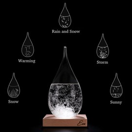 Eon Concepts Storm Glass Weather Predictor - Barometer Bottle with Stunning & Colorful LED Wood Base | Decorative Centerpiece for Home & Office | Perfect Birthday Friendship Novelty Unique Gift Idea