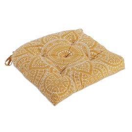 COZY TRENDS Handmade Cotton Chair Pads - Set of 2, 16''x16'' with Ties, Reversible Design, 3'' Thick Comfort (Mandala Mustard)