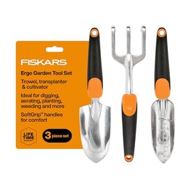 Fiskars - Juego de Herramientas de jardín 3 en 1, Incluye Paleta, trasplantador y cultivador para jardinería al Aire última intervensión, Kit de Herramientas ergonómico para Patio