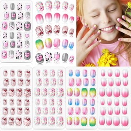 Xrten False Nails Kit,120 Pieces Short Fake Nails for kids,Acrylic Full Cover Stick on Nails,Removable Glue-on Nails Fake for Women and Girls Art Accessories