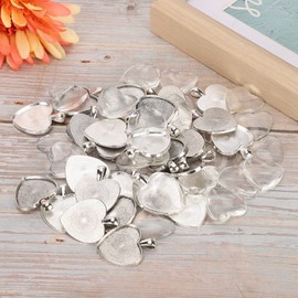 60pcs Heart Shaped Pendant Pendant Trays Cabochons for Jewelry Making Cabochons for Jewelry Making