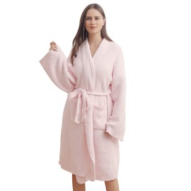 bearberry Hoodless Robe Cozy Robe Lightweight Soft Plush Bathrobe with Pockets for Women (Pink-hoodless)