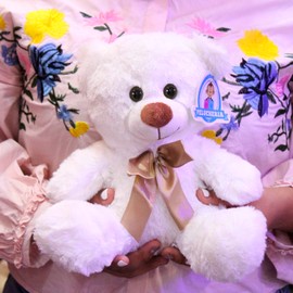 PELUCHERIA| Oso de Peluche clásico. Osito de Peluche con moño. Animales de Peluche Suave, Esponjoso y Resistente. Tam: 25 cm. Elaborado en poliéster. (Blanco)