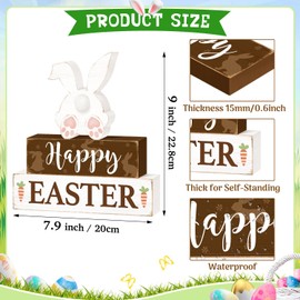 Happy Easter Bunny Table Sign Decorations, Easter Wooden Block Tabletop Centerpiece Signs, Rustic Farmhouse Spring Bunny Holiday Decorations for Tiered Tray Home Decor 3 Layered
