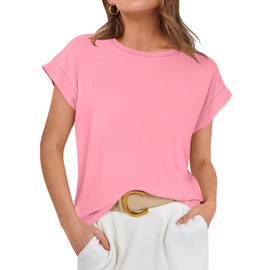 ANRABESS Womens Tops Summer Cap Sleeve Basic Tshirts Loose Fit Business Casual Tee Shirts Pink Medium