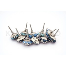 10 Mixed Multi Coloured Ornate Blue Green Ceramic Drawer Knobs - Assorted Colours