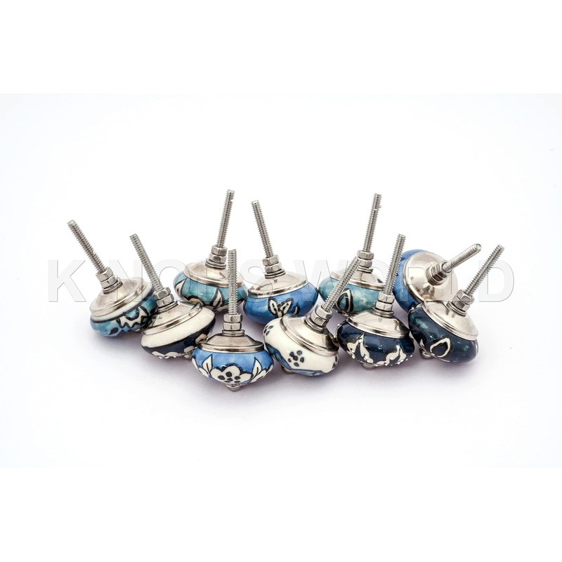 10 Mixed Multi Coloured Ornate Blue Green Ceramic Drawer Knobs