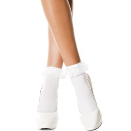 MUSIC LEGS Ruffle Lace Opaque Short Socks White