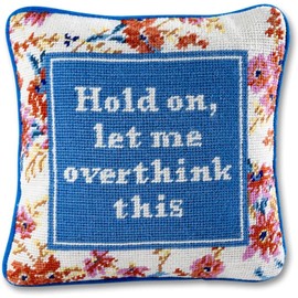 Furbish Handmade Needlepoint Decorative Throw Pillow - Overthink - 11" x 11" - Small Embroidered Accent Pillow for Bed, Chair, Couch, Sofa - Aesthetic Room Decor