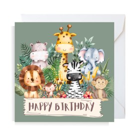 Second Ave Green Safari Baby Children's Square Card For Boy or Girl Birthday