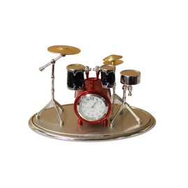 Benerini Miniature Drum Kit Clock - Free Standing Desk Top - Silver, Red, Black & Gold Colours