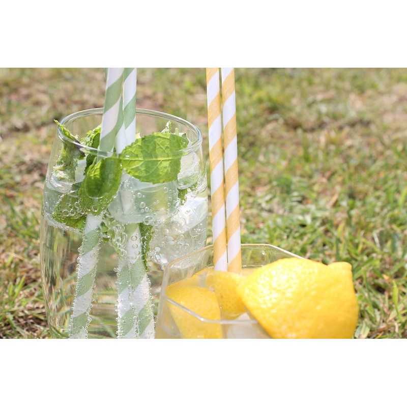 Green & White Striped Paper Straws (6mm x 200mm) -
