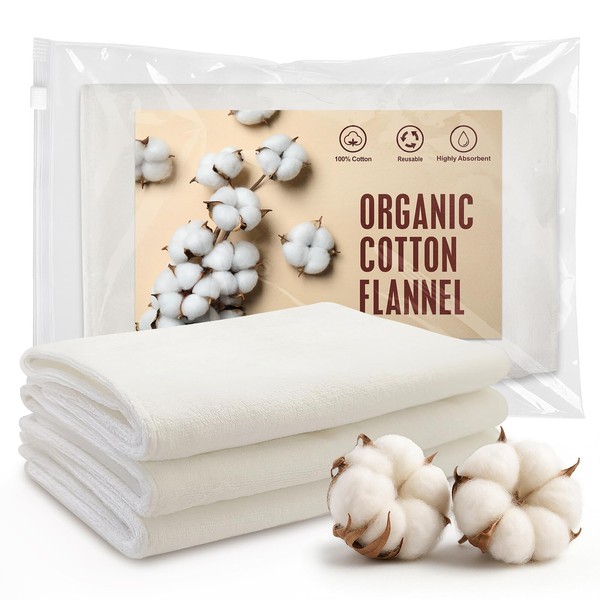 3Pcs Organic Cotton Flannel for Castor Oil Pack Wrap, Reusable