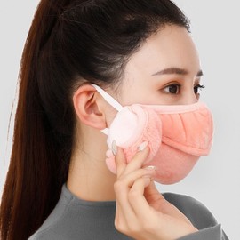 Winter Outdoor Warm Pure Cotton Lined Fur Earmuffs Mask Purple 2ea