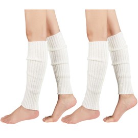 American Trends White Leg Warmers Kawaii for Women Winter Y2k Ballet Knit Cream Dance Leg Warmers Socks for Girls 2 Pack White