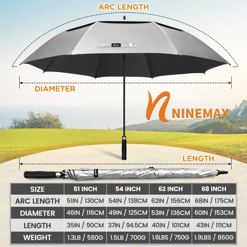 NINEMAX UV Potection Golf Umbrella, 54 Inch UV Umbrellas for