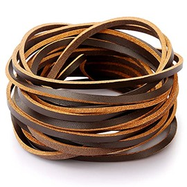 3MM Flat Genuine Leather Cord - Natural Leather Lacing - Strip Cord Braiding String for Jewelry Making Braided Bracelets Necklaces Handbags Knife Sheaths Dark Brown (5Yards)