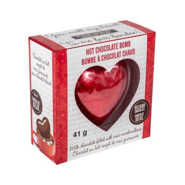 Regal Heart-shaped Hot Chocolate Bomb - Valentine's Day Gift - Belgian Milk Chocolate with Mini Marshmallows Inside, 41 grams