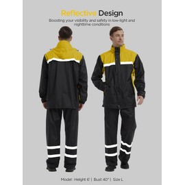 ProHydra Mens Rain Suits with Air Vents Reflective Stripes Waterproof Rain Gear Breathable Jacket Pants for Work Golf Fishing Hiking (Black Yellow, Large)