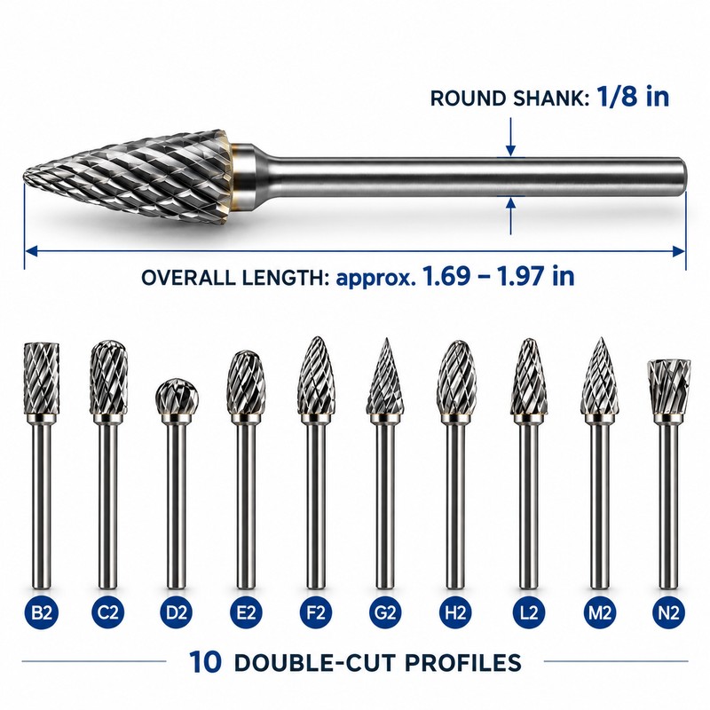 10-Piece Double-Cut Tungsten Carbide Rotary Burr Set for Grinding &