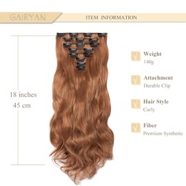 Gairyan Clip-In Extensions Synthetic Hair Pieces Hair Extensions Clips 45 cm Curly Wavy Long Synthetic Hair for Women (Light Auburn)