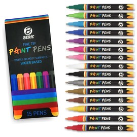 Beric Premium Paint Pens 15 pack, Water-based, Marker, Fine Tip, Writes on Almost Anything, Water and Sun Resistant Vibrant Colors Low Odor Long Lasting, Fast Drying Assorted Colors