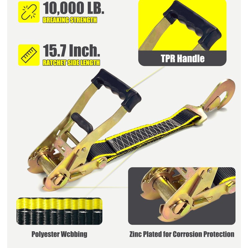 KJE Heavy Duty Car Trailer Tie Down Straps with Reflective
