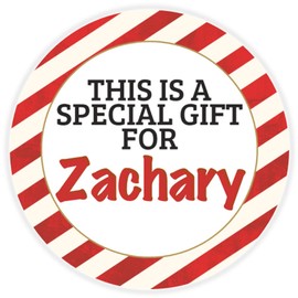 This is a Gift for Zachary - 10 Pack Circle Stickers 3 Inch - Candy Cane Merry Christmas Gift Tag Present Tree Holiday Custom Name Santa Claus
