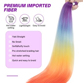 S-noilite Long EZ Braids Pre-Stretched Easy Braiding Hair Extensions for Crochet Box Twist Braids Ombre Yaki Texture Synthetic Hair Hot Water Setting,26 Inch 3 Packs 270g,Purple to Blue Yellow Orange