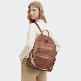 LATMAP Backpack Purse for Women Fashion Womens Backpack Shoulder Bag Leather Travel Back Pack Daypack Handbag Ladies Daily, 2pcs Sets-Brown