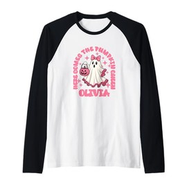 Olivia Custom Here Comes The Pumpkin Queen Raglan Baseball Tee