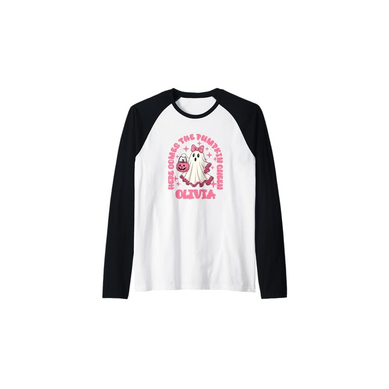 Olivia Custom Here Comes The Pumpkin Queen Raglan Baseball Tee