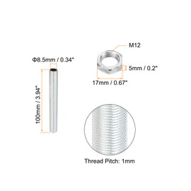 PATIKIL M12 Thread 3.94 Inch Lamp Cable Kit with Lock Nuts 3 Set All Threaded Rods Fasteners Hardware for Chandelier Ceiling Light DIY Galvanised