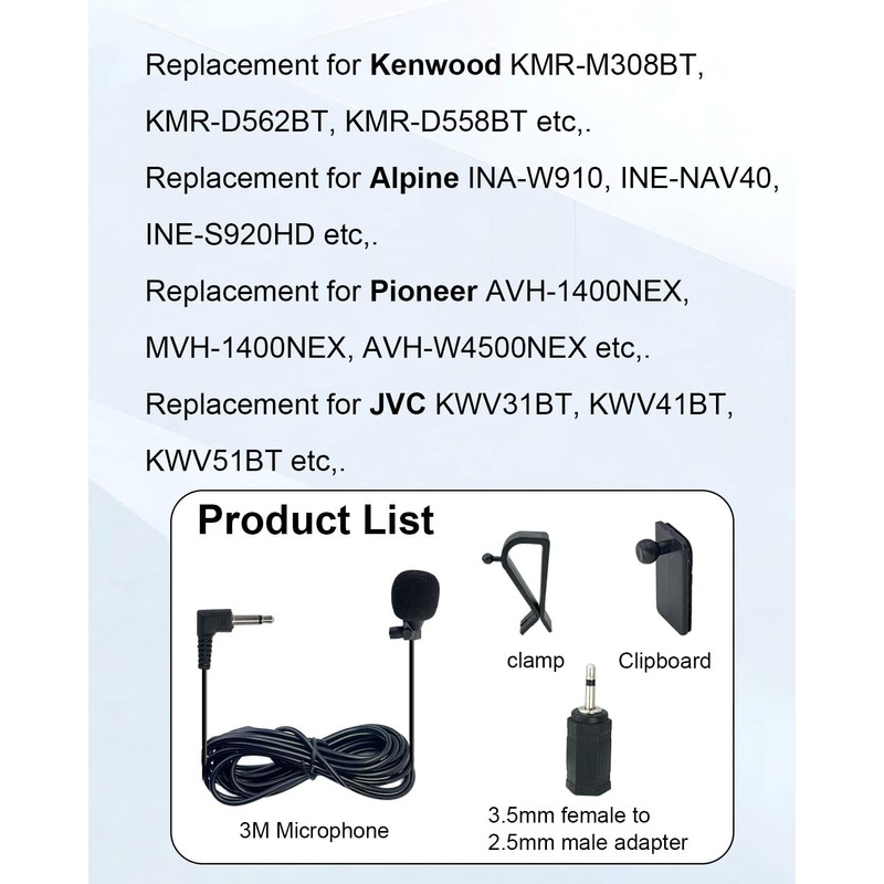 SEYUGOPTI 3.5mm External Car Microphone with 2.5mm Adapter