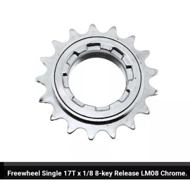 Unbranded FREE WHEEL REAR GEAR 17T X 1/8 8 KEY RELEASE ON BICYCLE RIM,CHROME BMX, CRUISERS